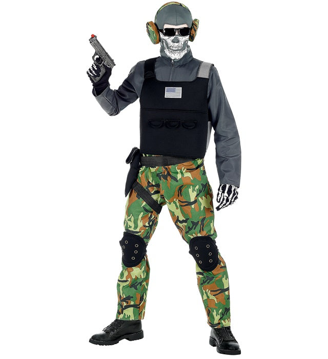 SKELETON SOLDIER" (OVERALLS, VEST, KNEE PADS, BELT, HOLSTER, MASK, GLASSES, EARPHONES)