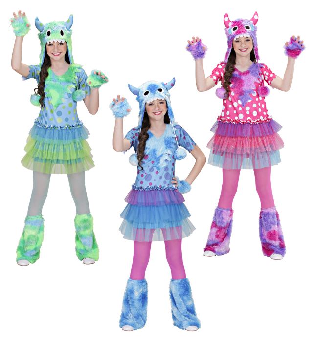 MONSTER GIRL" (DRESS, HEADPIECE, GLOVES, LEG WARMERS) 3 COLORS ASSORTED