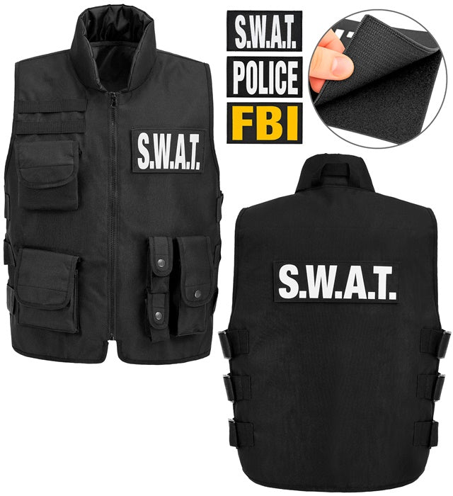 SWAT | FBI | POLICE TACTICAL VEST" WITH 3 REMOVABLE PATCHES - CHILD SIZE