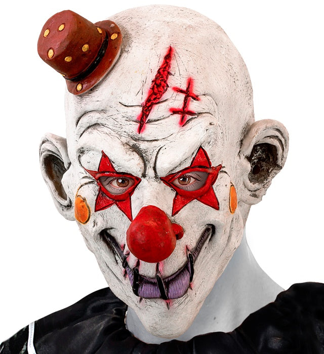 KILLER CLOWN FULL HEAD MASK WITH MINI HAT
