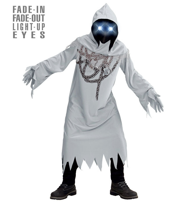 CHAINED GHOST" (ROBE, GLOVES, HOODED MASK WITH FADE-IN FADE-OUT LIGHT-UP EYES)