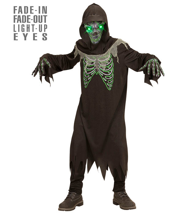 GRIM REAPER" (ROBE, GLOVES, HOODED MASK WITH FADE-IN FADE-OUT LIGHT-UP EYES)