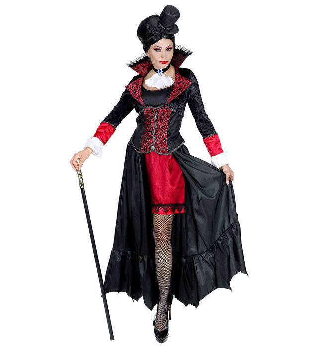 VAMPIRESS" (DRESS WITH LONG COAT, CHOKER WITH JABOT, MINI TOP HAT)