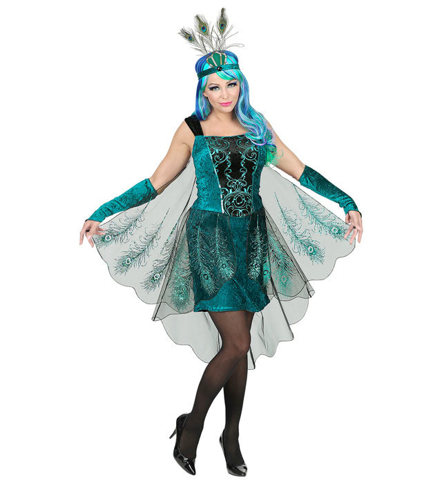 PEACOCK" (DRESS WITH PEACOCK TAIL VEILS, ARM WARMERS, HEADPIECE)
