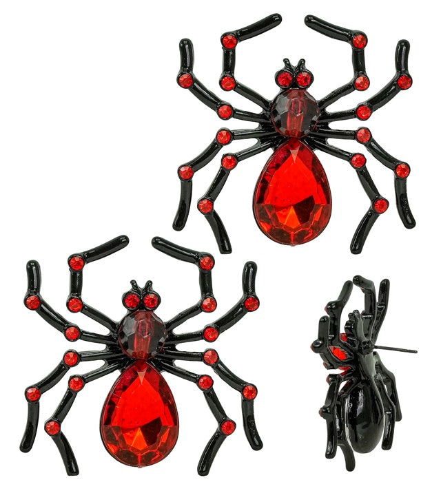 EARRINGS SPIDER GEMSTONE & STRASS RED