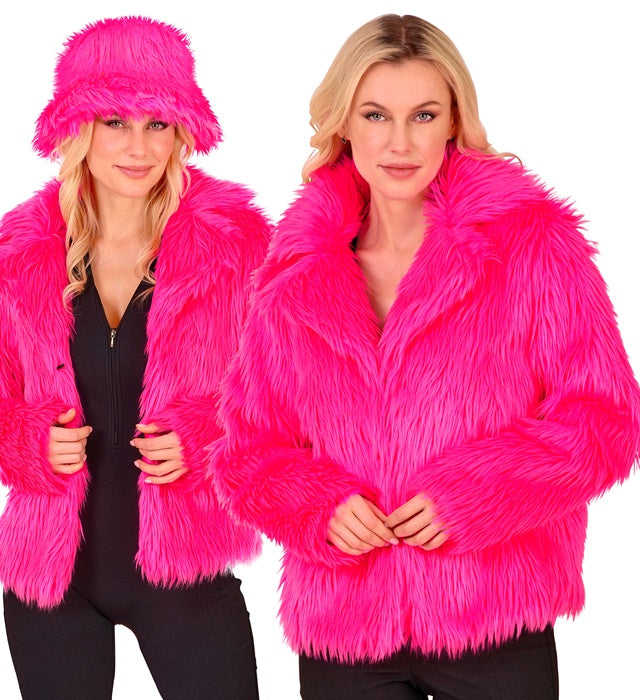 NEON PINK PLUSH WOMAN JACKET