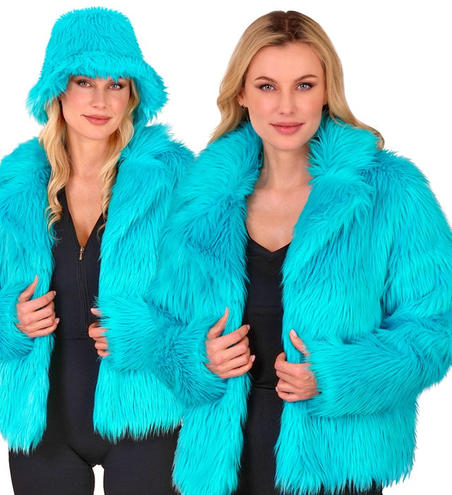 TURQUOISE PLUSH WOMAN JACKET