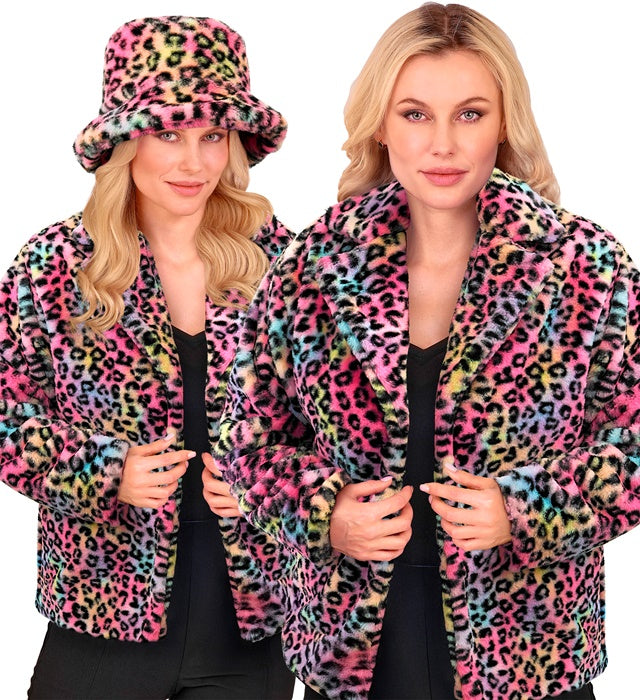 MULTICOLOR ANIMALIER LEOPARD PLUSH WOMAN JACKET