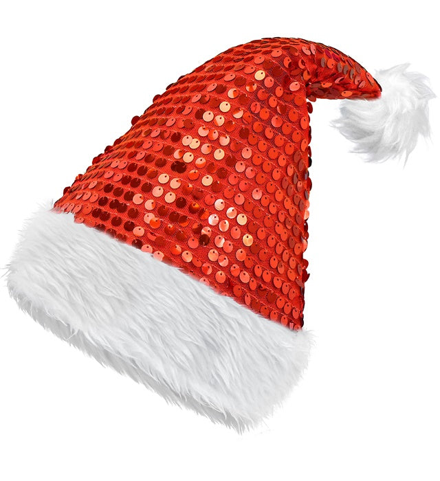 HAT SANTA CLAUS PLUSH & SEQUIN RED