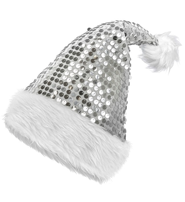 HAT SANTA CLAUS PLUSH & SEQUIN SILVER