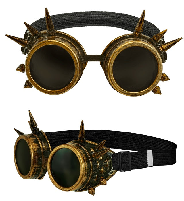 GOGGLES STEAMPUNK SPIKED ANTIQUE GOLD