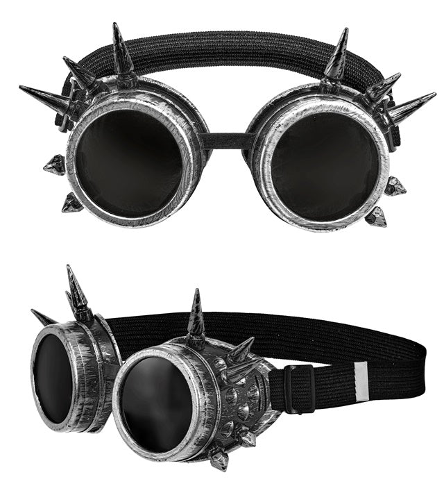 GOGGLES STEAMPUNK SPIKED ANTIQUE SILVER
