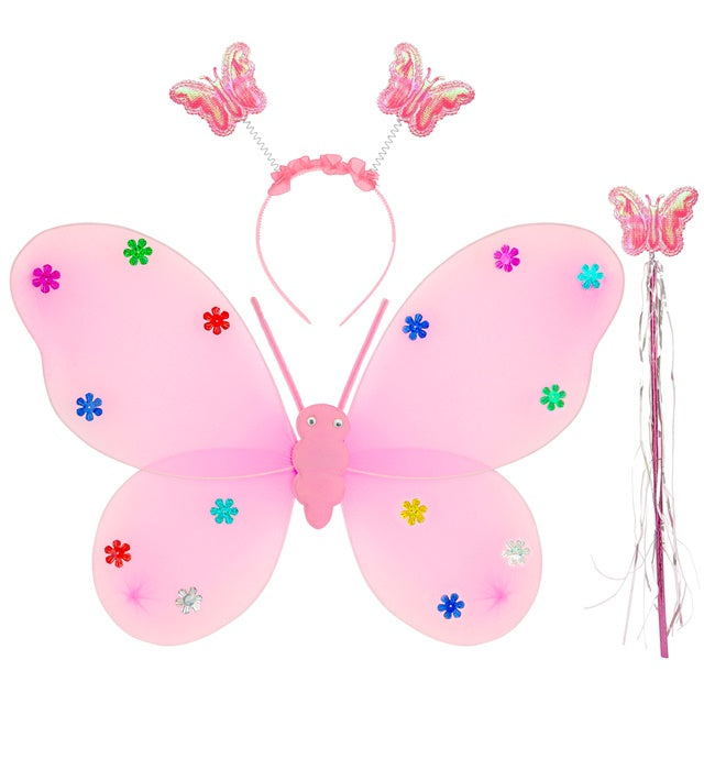 BUTTERFLY SET PINK" (WINGS, HEADPIECE, MAGIC WAND)