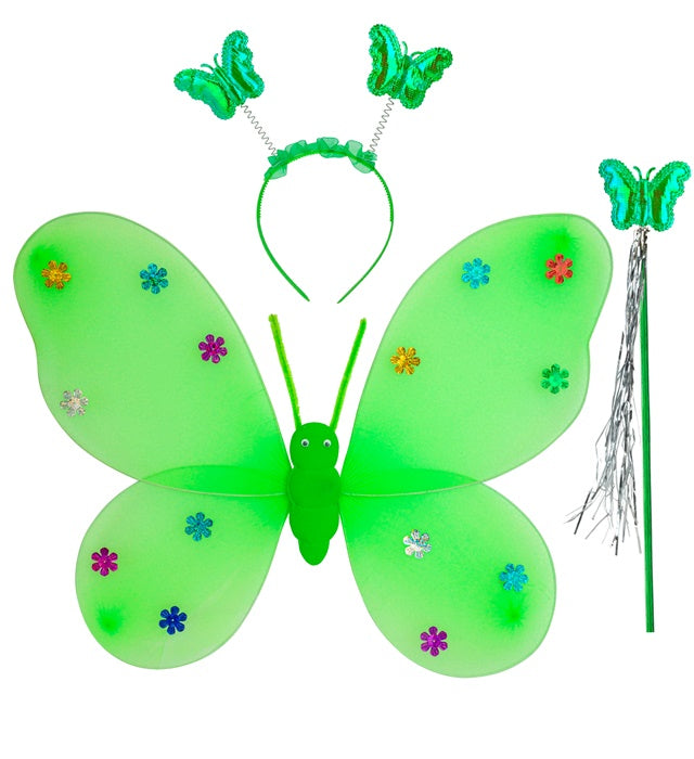 BUTTERFLY SET GREEN" (WINGS, HEADPIECE, MAGIC WAND)