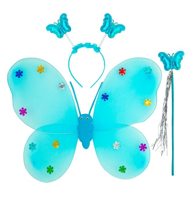 BUTTERFLY SET AZURE" (WINGS, HEADPIECE, MAGIC WAND)