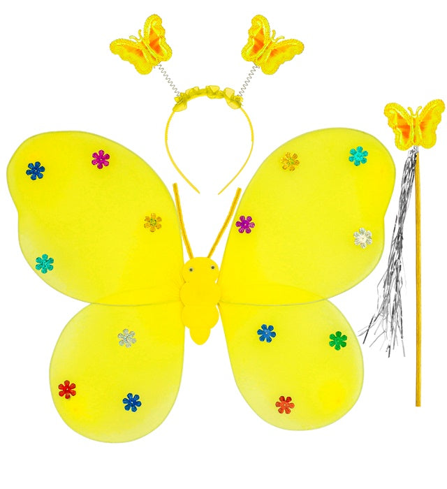 BUTTERFLY SET YELLOW" (WINGS, HEADPIECE, MAGIC WAND)