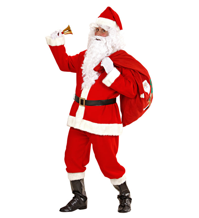 SUPER DELUXE SANTA CLAUS" (JACKET, PANTS, BELT, HAT, BOOT COVERS, WIG, BEARD WITH MOUSTACHE, EYEBROWS)