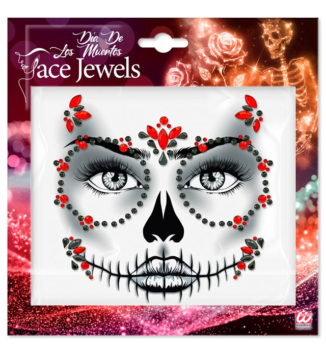 FACE JEWELS DIA DE LOS MUERTOS RED & BLACK