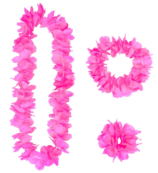 PINK HAWAIIAN SET" (LEI, CROWN, BRACELET)