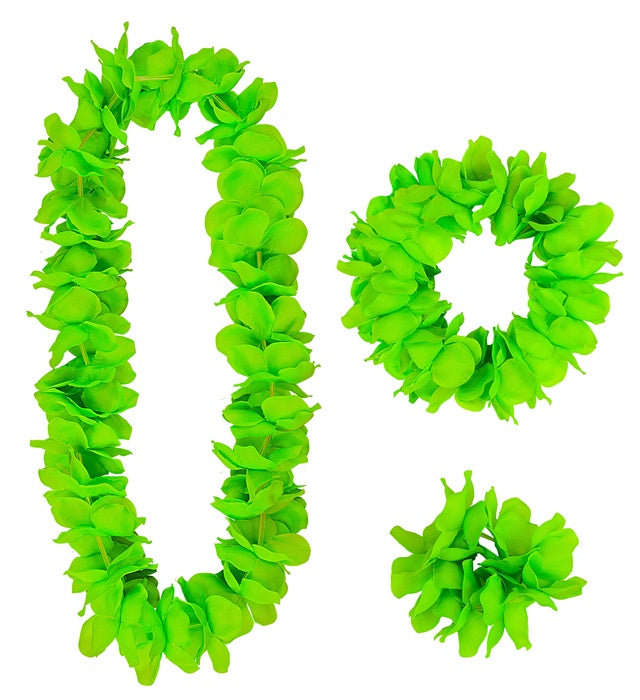 GREEN HAWAIIAN SET" (LEI, CROWN, BRACELET)