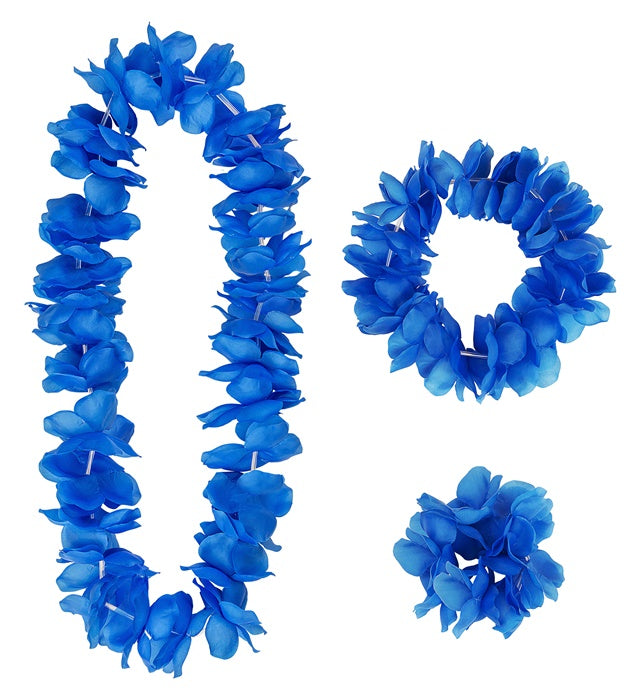 BLUE HAWAIIAN SET" (LEI, CROWN, BRACELET)