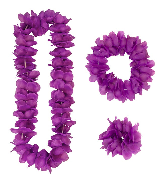 PURPLE HAWAIIAN SET" (LEI, CROWN, BRACELET)