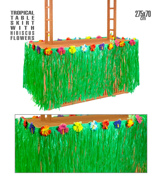 TROPICAL TABLE SKIRT WITH HIBISCUS FLOWERS" 275X70 CM