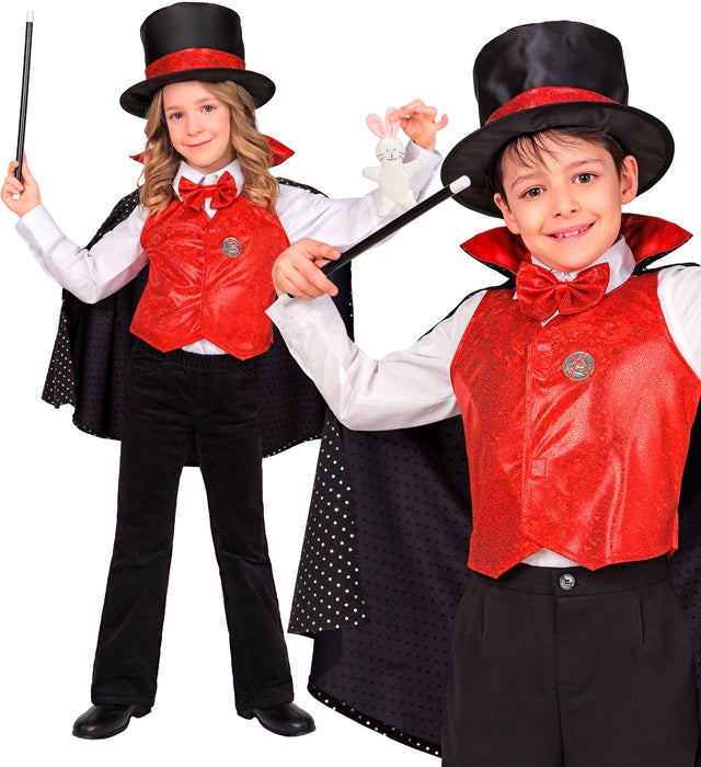 MAGICIAN" (VEST, BOW TIE, CAPE, HAT WITH HIDDEN COMPARTMENT, MAGIC WAND, COIN, RABBIT)