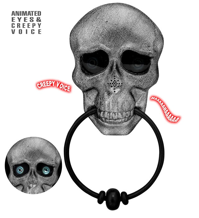 SKULL DOOR KNOCKER" WITH ANIMATED EYES AND CREEPY VOICE