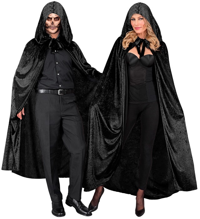 BLACK VELVET HOODED CAPE" 140 CM