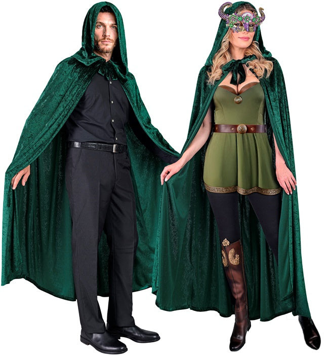 GREEN VELVET HOODED CAPE" 140 CM
