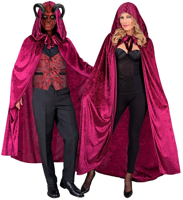 BURGUNDY VELVET HOODED CAPE" 140 CM