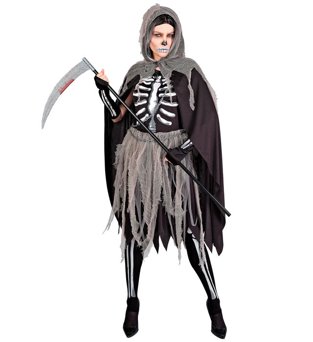 GRIM REAPER" (BONES DRESS, TIGHTS & GLOVES, HOODED CAPE, CHAINS)