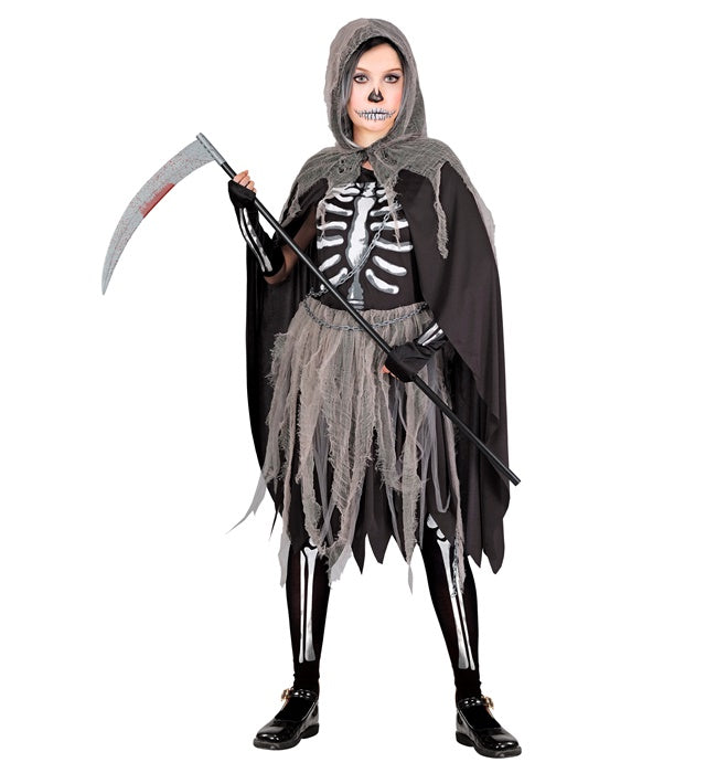 GRIM REAPER" (BONES DRESS, TIGHTS & GLOVES, HOODED CAPE, CHAINS)
