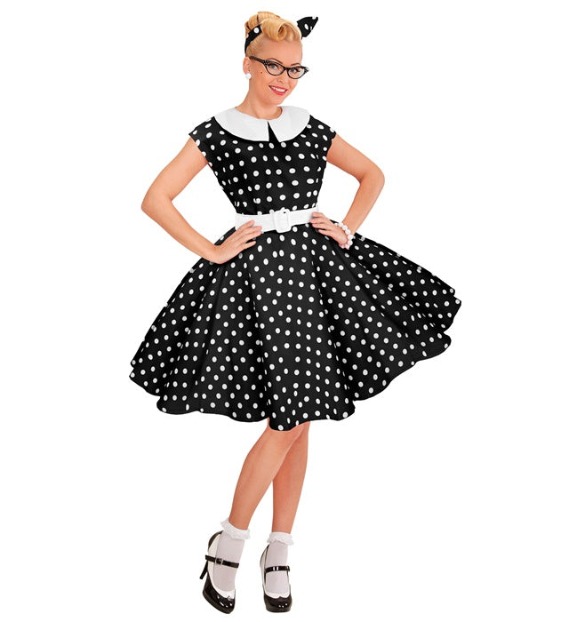 THE 50S ROCK'N'ROLL FASHION BLACK" (DRESS WITH PETTICOAT, BELT, HEADBAND)