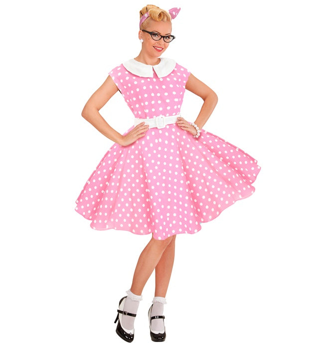 THE 50S ROCK'N'ROLL FASHION PINK" (DRESS WITH PETTICOAT, BELT, HEADBAND)