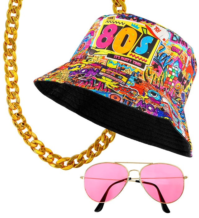 THE 80S FUNKY FASHION - GRAFFITI" (BUCKET HAT, GLASSES, NECKLACE)
