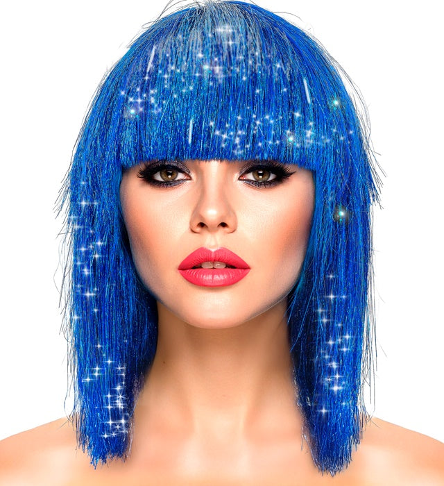 BLUE GLITZY WIG" IN BOX