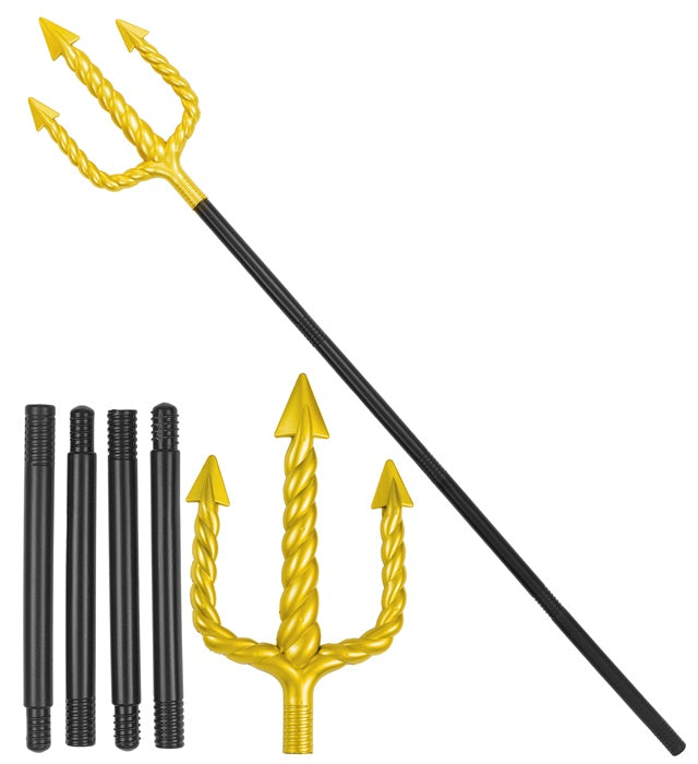 COLLAPSIBLE GOLDEN SPIRAL PITCHFORK" WITH BLACK STICK - 137 CM