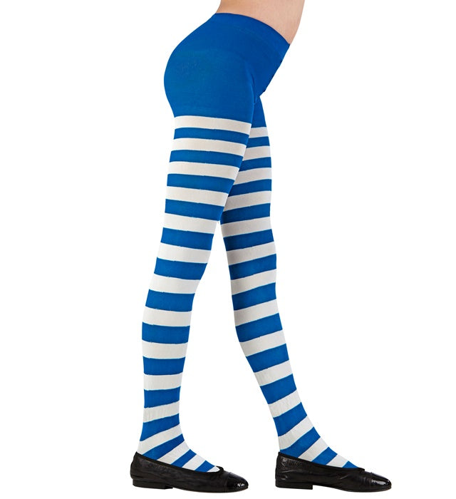 WHITE/BLUE STRIPED SOCKS PANTYHOSE" 75 DEN (HEAVY QUALITY)