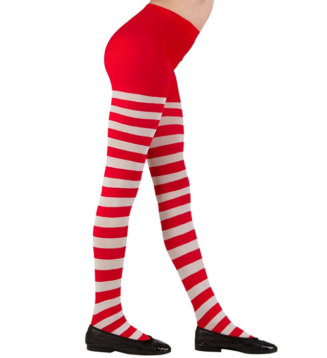 WHITE/RED STRIPED SOCKS PANTYHOSE" 75 DEN (HEAVY QUALITY)