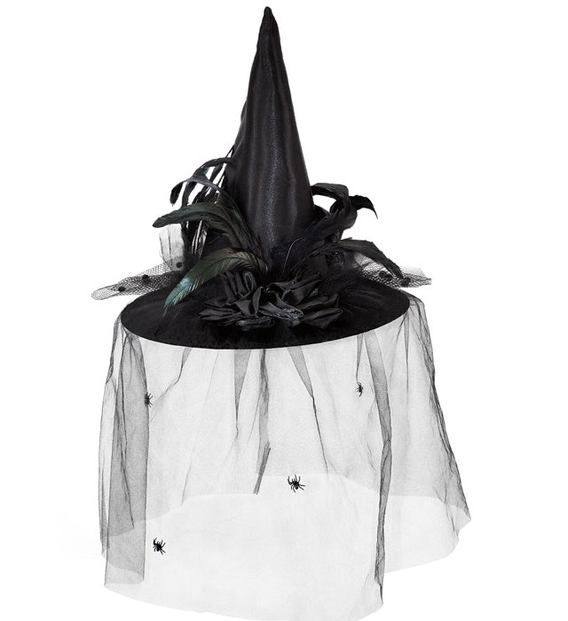 WITCH HAT WITH TULLE, FLOWERS & FEATHERS