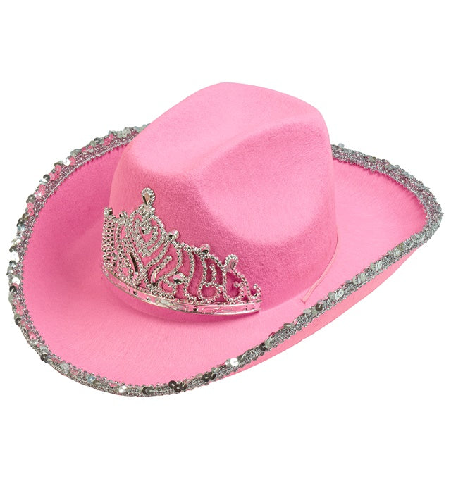 PINK PARTY COWGIRL HAT WITH TIARA