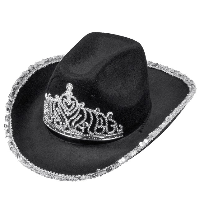 BLACK PARTY COWGIRL HAT WITH TIARA