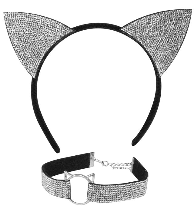 CAT" (EARS, CHOKER) IN VELVET & STRASS