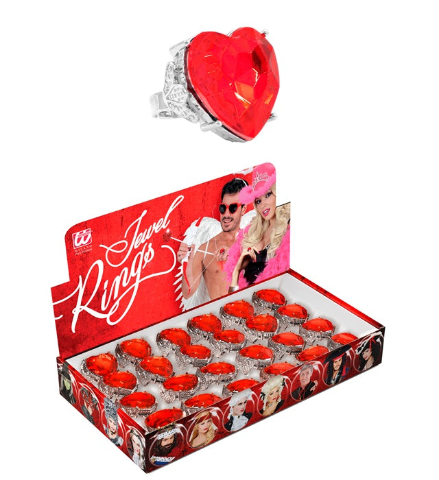 RED GEMSTONE HEART RINGS" IN DISPLAY BOX