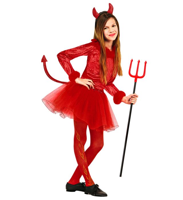 DEVIL" (LEOTARD WITH FEATHER TRIM, SKIRT WITH SEQUIN TAIL, SEQUIN HORNS)