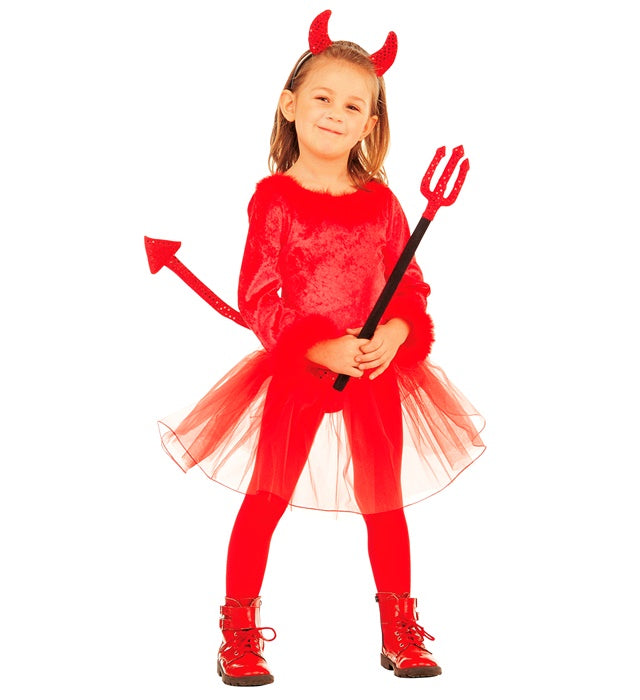 DEVIL" (LEOTARD WITH FEATHER TRIM, SKIRT WITH SEQUIN TAIL, SEQUIN HORNS)