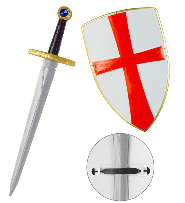 WHITE CRUSADER SHIELD & SWORD" SWORD 49 CM, SHIELD 19 CM