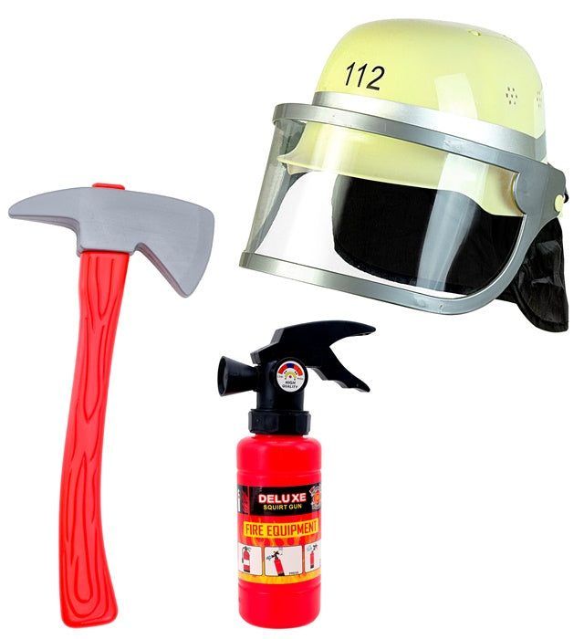 FIREFIGHTER SET" (HELMET, AXE, FIRE EXTINGUISHER)